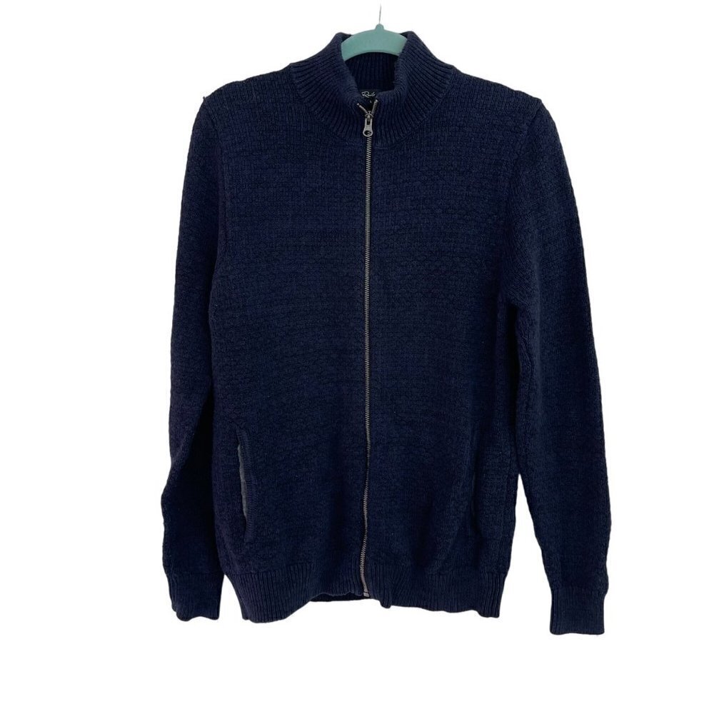 Rails Mens Jacket Size Large Blue Zipper Front Cotton Wool Knit Turtle Neck